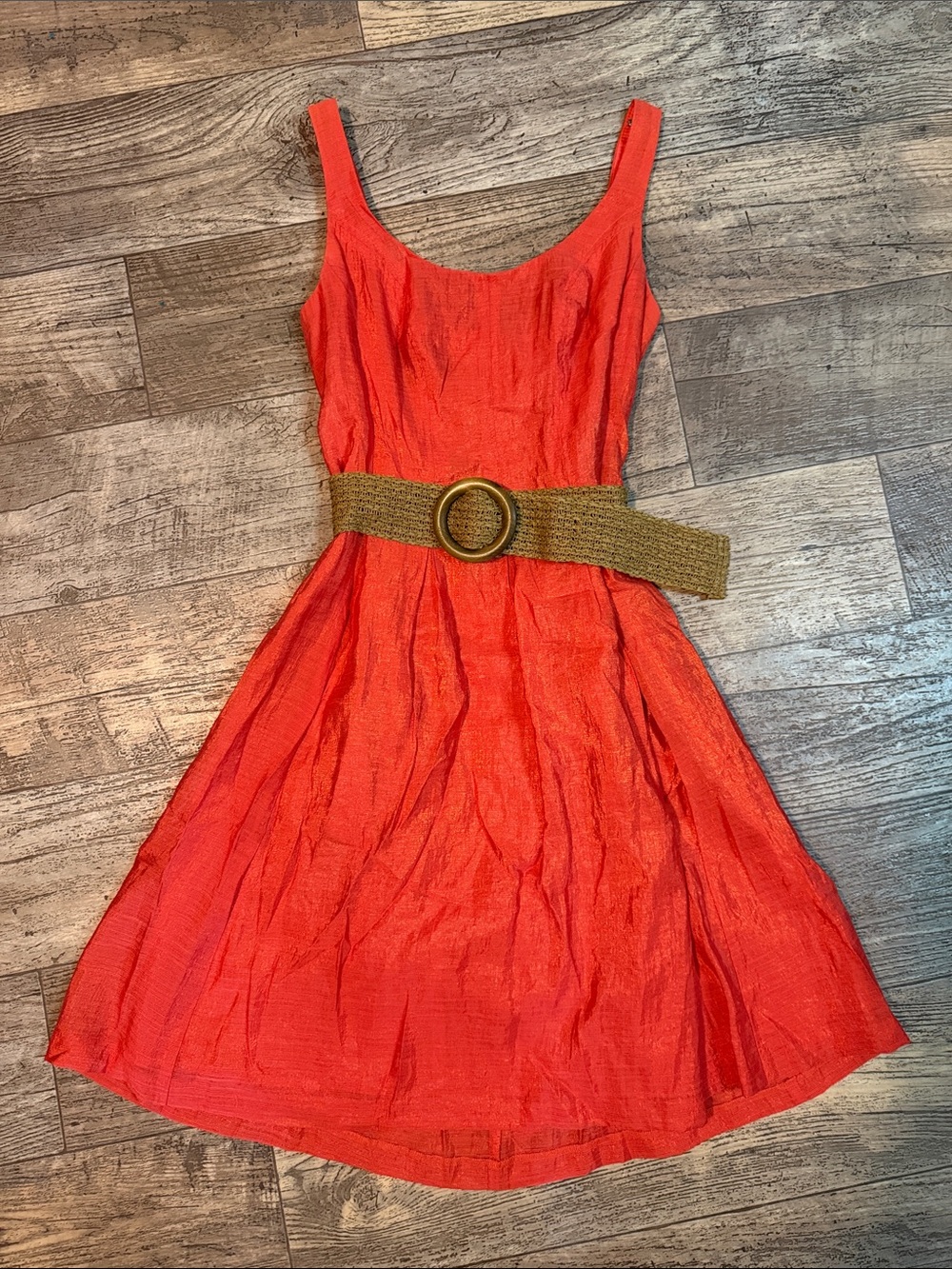 Sleeveless Red Summer Dress with Waist Belt